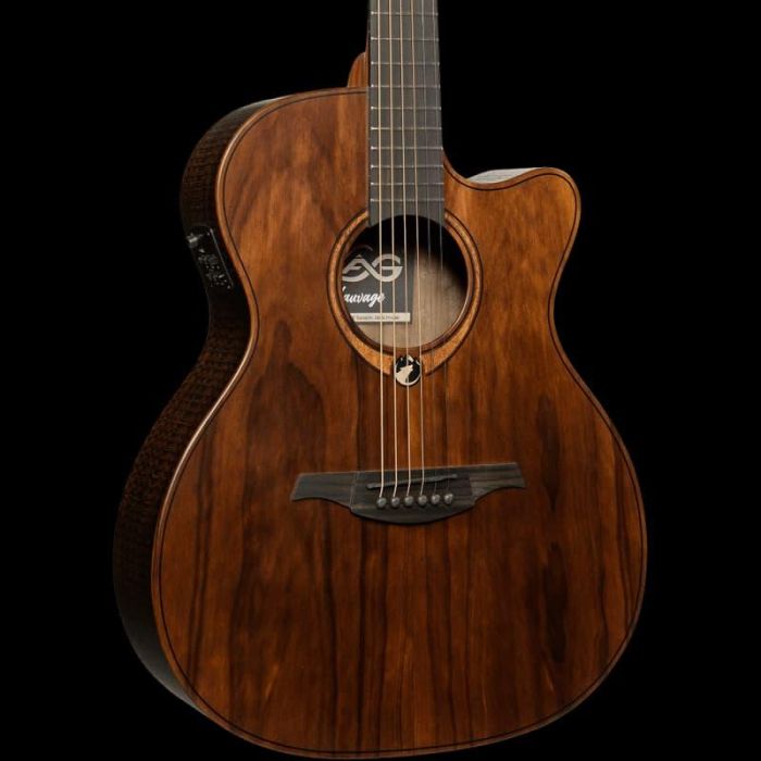 LAG Guitarra Acústica Auditorium Cutway A/E Sauvage Especia Electroacústica Folk Tapa Sólida Brankowood Acabado Satinado Relic Cutaway