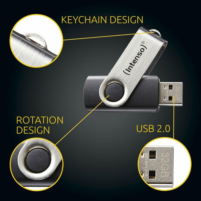 Memoria USB INTENSO Basic Line 32 GB Negro Plata 32 GB Memoria USB 10 Memoria USB INTENSO Basic Line 32 GB Negro Plata 32 GB Memoria USB 10