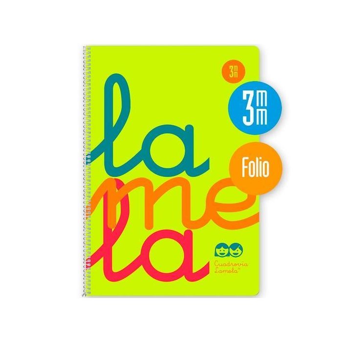 Lamela Cuaderno Espiral Folio 80H 90gr Cuadrovía 3mm C-Margen Cubierta PP Amarillo Flúor (5 Unidades) (5 Unidades)