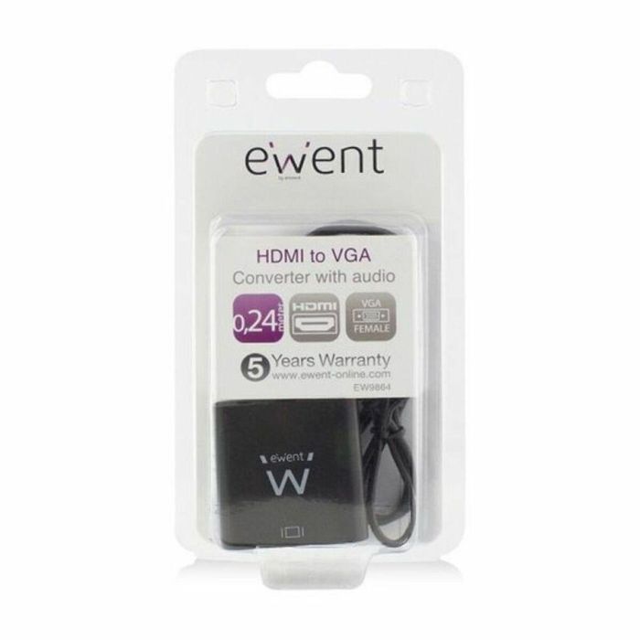 Adaptador HDMI a VGA con Audio Ewent AISCCI0306 EW9864 0,23 m Negro 2 Adaptador HDMI a VGA con Audio Ewent AISCCI0306 EW9864 0,23 m Negro 2