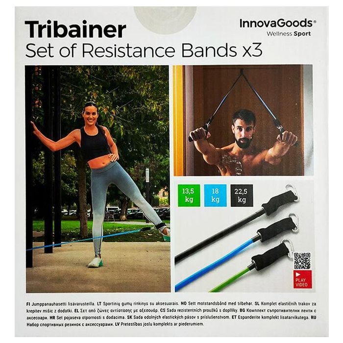 Set de Bandas de Resistencia con Accesorios y Guía de Ejercicios Tribainer InnovaGoods 3 Unidades 18 Set de Bandas de Resistencia con Accesorios y Guía de Ejercicios Tribainer InnovaGoods 3 Unidades 18