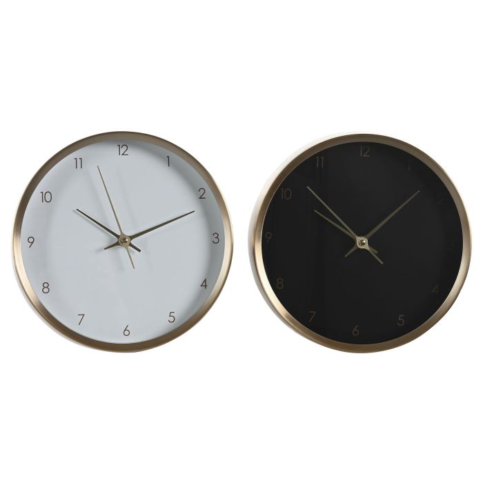 DKD Home Decor Reloj de Pared Decorativo Glam Golden Chic Aluminio Blanco Negro con Acabado Dorado 25.7x25.7 cm (Set de 2 Unidades)
