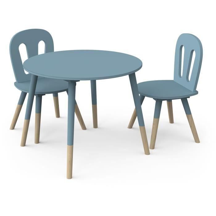 Conjunto de 1 mesa + 2 sillas FIRMIANA - Estilo escandinavo - colores: azul tormenta y madera natural - DEMEYERE 1 Conjunto de 1 mesa + 2 sillas FIRMIANA - Estilo escandinavo - colores: azul tormenta y madera natural - DEMEYERE 1