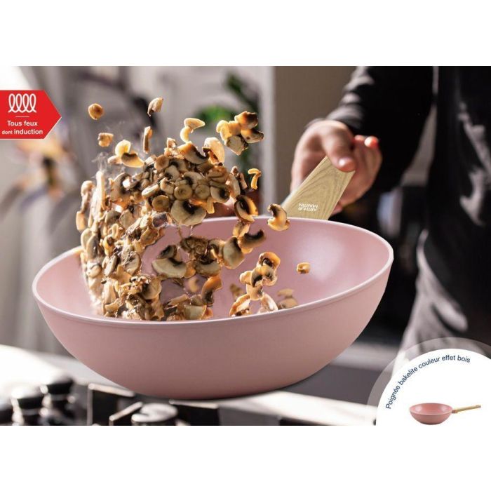 Wok - Apto para todo tipo de fuegos, incluida inducción - ARTHUR MARTIN - AM4944 - Revestimiento cerámico - Ø 28 cm - Rosa 1 Wok - Apto para todo tipo de fuegos, incluida inducción - ARTHUR MARTIN - AM4944 - Revestimiento cerámico - Ø 28 cm - Rosa 1