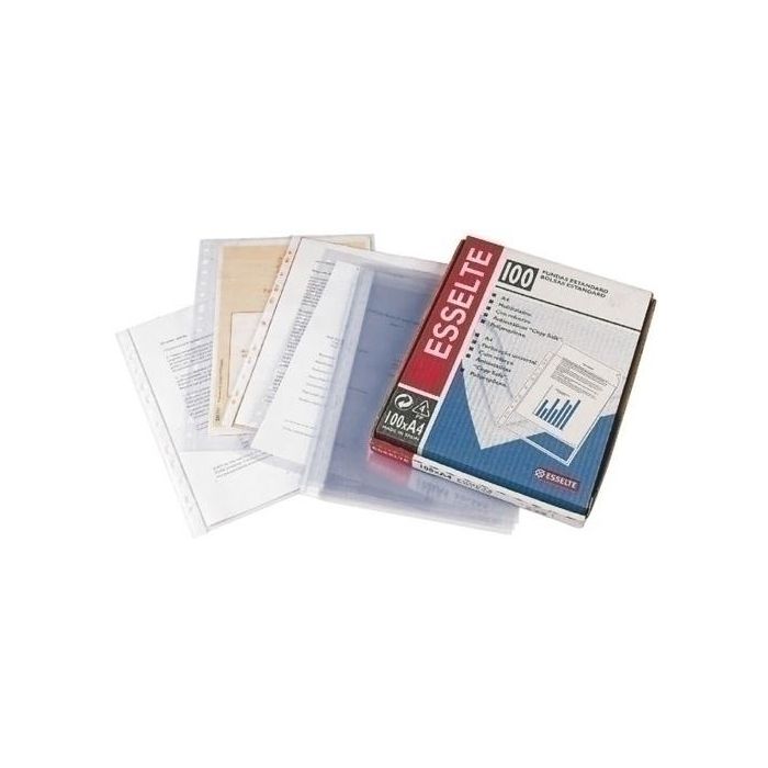 Esselte Funda multitaladro DIN A4, 80 micras, polipropileno cristal, caja de 100 unidades
