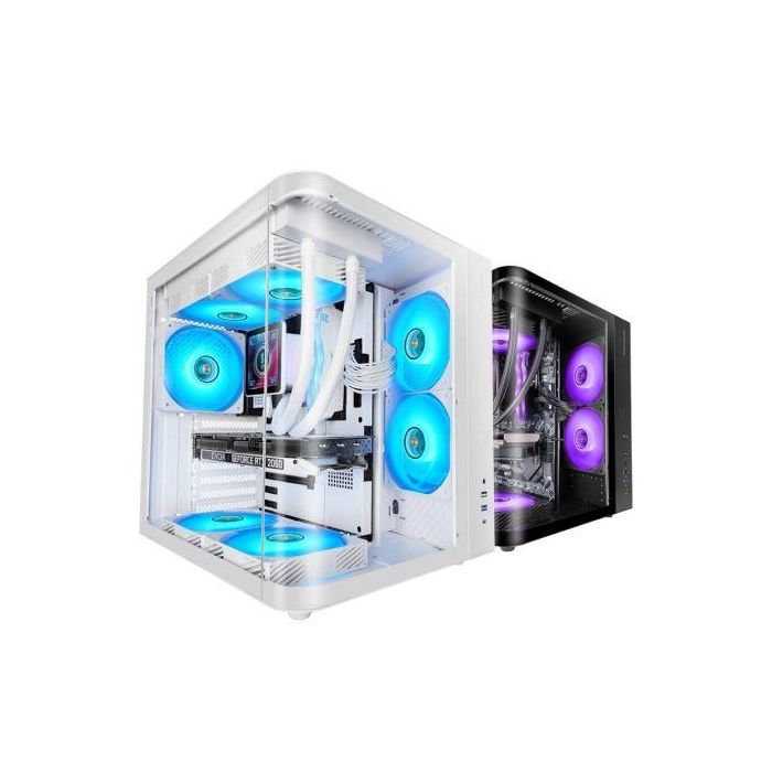 Mars Gaming Caja Semitorre ATX MCCURVW Blanca con Diseño Curvo y Cristal Templado, 4 Ventiladores FRGB