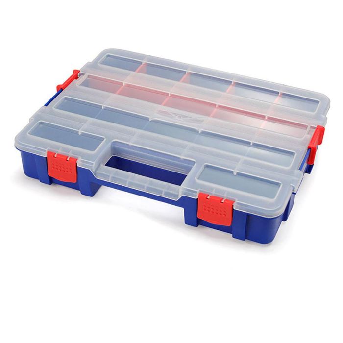 Workpro Organizador Apilable con Tapa, 18 Divisiones, PP Transparente, 382x300x68mm, Azul y Rojo 0 Workpro Organizador Apilable con Tapa, 18 Divisiones, PP Transparente, 382x300x68mm, Azul y Rojo 0