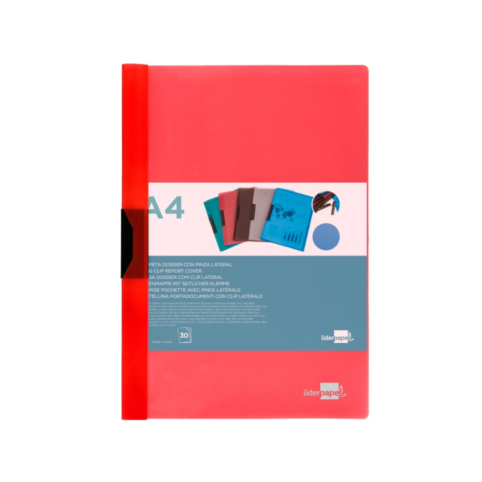 Liderpapel Carpeta Dossier con Pinza Lateral Polipropileno DIN A4 Rojo Translucido 30 Hojas 1