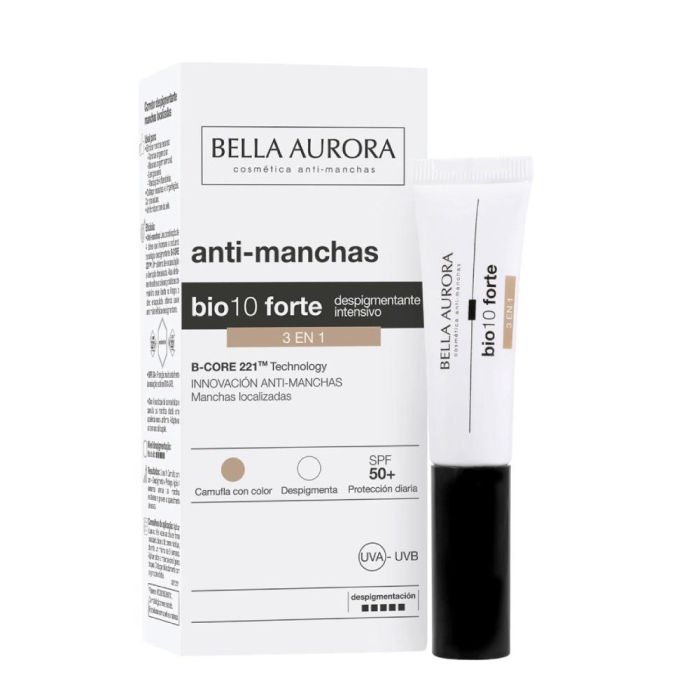 Bella Aurora BIO 10 Forte Corrector Local Antimanchas 3 en 1 SPF50. Elimina Manchas, Unifica Tono y Difumina Imperfecciones 10 ml