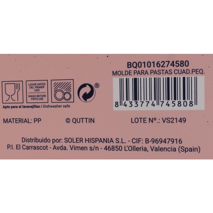 Molde para pastas cuadradas pequeño Quttin (24 Unidades) 8 Molde para pastas cuadradas pequeño Quttin (24 Unidades) 8