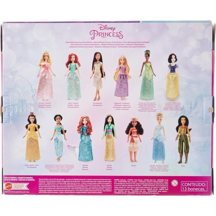 Mattel Disney Sparkling Princesses Playset con 13 muñecas con moda y accesorios brillantes, 3 años, HPG74 2