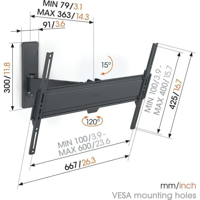 Vogels Soporte de Pared para TV TVM 1623 Full-Motion, 1 Brazo, para TVs de 40-77 Pulgadas 2