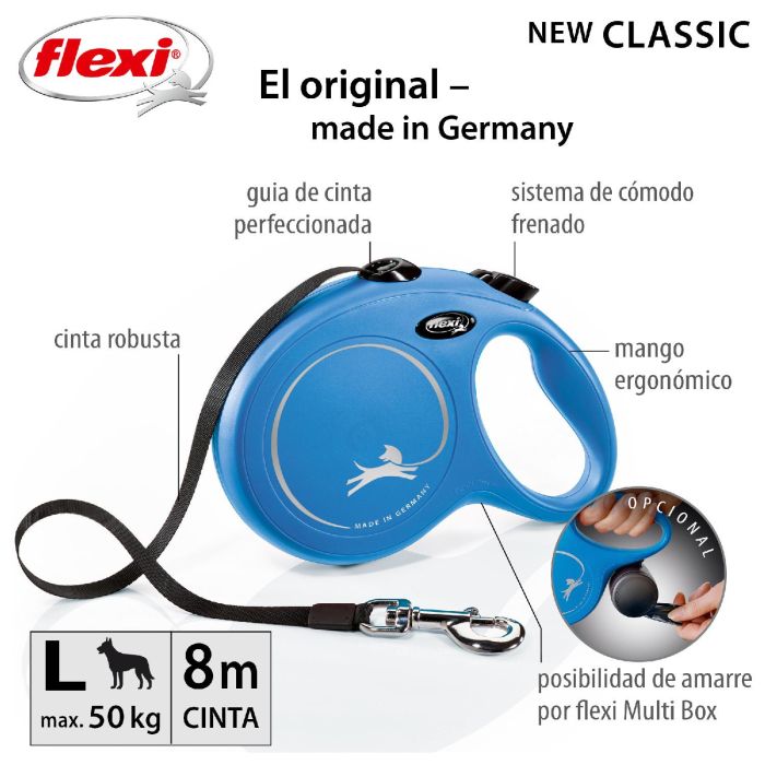 Flexi Correa Retráctil New Classic Cinta de Nylon Talla L, 8 Metros, Color Azul para Perros 3 Flexi Correa Retráctil New Classic Cinta de Nylon Talla L, 8 Metros, Color Azul para Perros 3