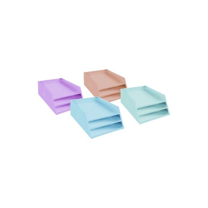 Bandeja Sobremesa Exacompta Aquarel Carton Forrado 3 Niveles A4+ Colores Surtidos (4 Colores: Coral, Azul, Verde Y Rosa) (Set de 4)