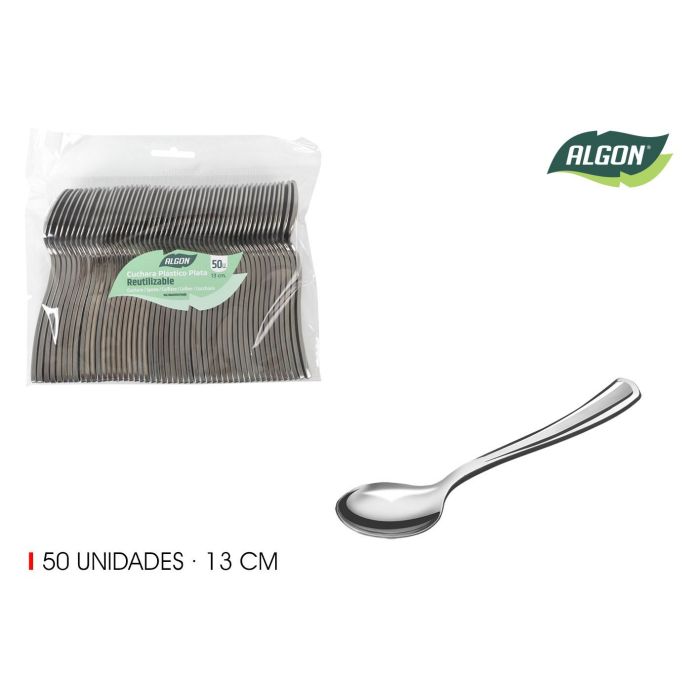 Set de 50 cucharas para postre y café plata 13 cm Algon (18 Unidades) Set de 50 cucharas para postre y café plata 13 cm Algon (18 Unidades)