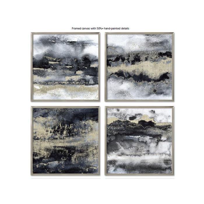 DKD Home Decor Set de 4 Cuadros Modernos Abstractos Lienzo Negro Dorado 79x79 cm - Modelos Surtidos