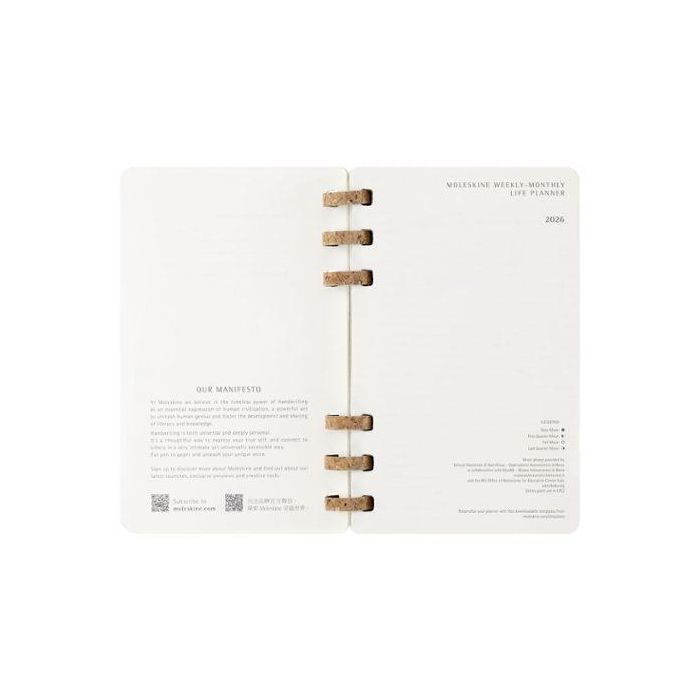 Moleskine DSSPB12MWH3Y26 Agenda 2026 Tapa Blanda 12 Meses Espiral L (13 x 21 cm) Negra