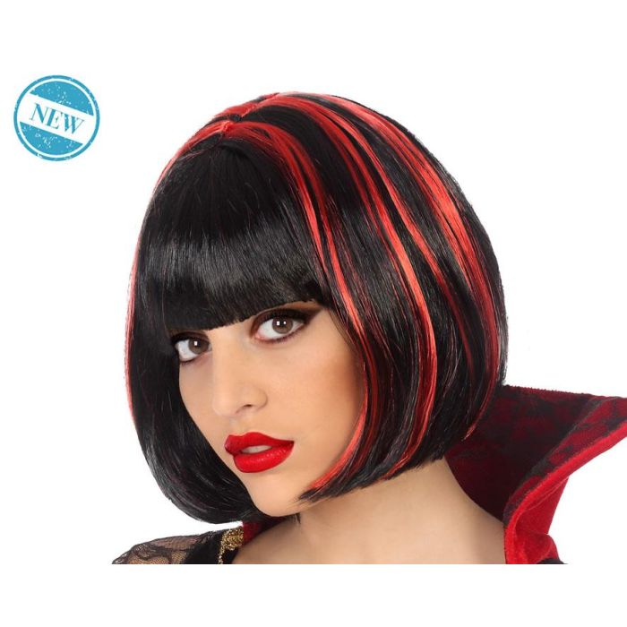 Peluca Corta Lisa Negra con Mechas Rojas para Disfraz de Vampiresa, Halloween o Fiesta Gótica 0 Peluca Corta Lisa Negra con Mechas Rojas para Disfraz de Vampiresa, Halloween o Fiesta Gótica 0