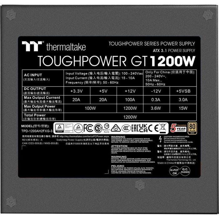 1200W Thermaltake Toughpower GT 1200W ATX3.1/GEN5 80+G BK 6 1200W Thermaltake Toughpower GT 1200W ATX3.1/GEN5 80+G BK 6