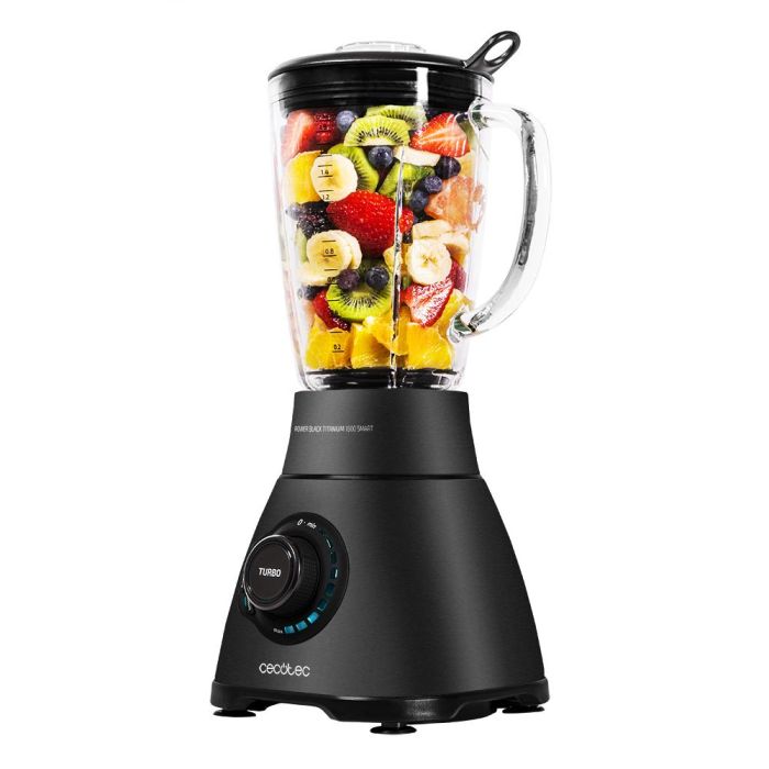 CECOTEC Power Black Titanium 1800 Smart - Batidora de vaso americana 1.8L, 1800W, 6 cuchillas titanio negro, programas automáticos, jarra termorresistente, Negro