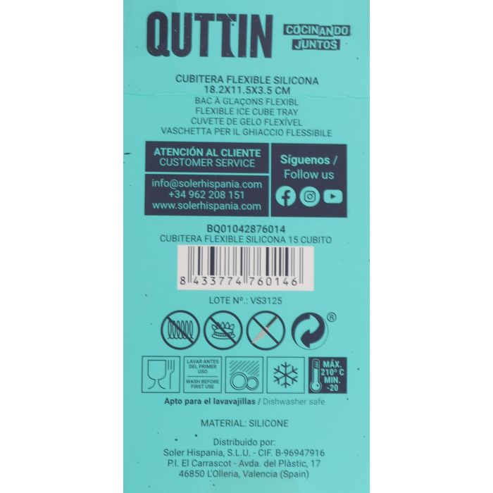 Quttin Cubitera Flexible de Silicona para 15 Cubitos (18.2x11.5x3.5 cm) 11