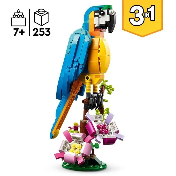 Lego 31136 Loro exótico 3-en-1, figuras de animales de la jungla, con rana y pez 2