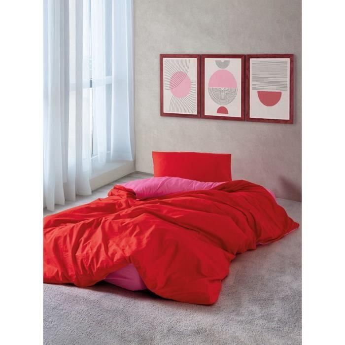 Juego de cama - 1 funda nórdica 220x240 cm + 2 fundas de almohada 60x60 cm - 100% algodón - Rojo 1 Juego de cama - 1 funda nórdica 220x240 cm + 2 fundas de almohada 60x60 cm - 100% algodón - Rojo 1