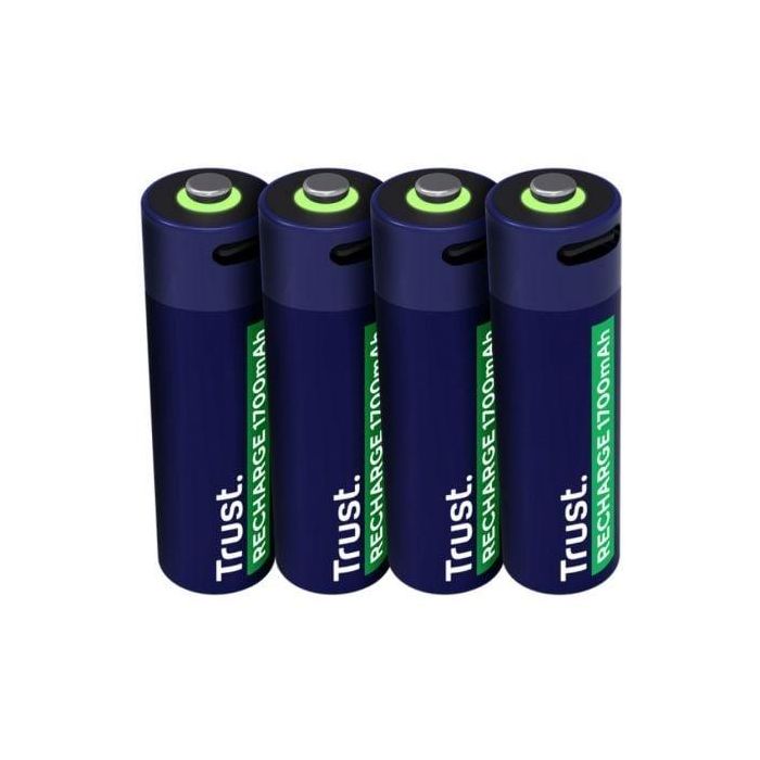 Trust 25631 Pack 4 Pilas AA Recargables USB-C Alta Capacidad - Hasta 800 Ciclos y Carga Completa en Solo 2 Horas 0 Trust 25631 Pack 4 Pilas AA Recargables USB-C Alta Capacidad - Hasta 800 Ciclos y Carga Completa en Solo 2 Horas 0