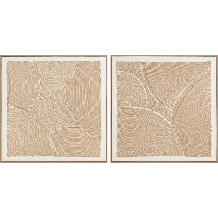 DKD Home Decor Cuadro Scandi Moderno, Set de 2 Unidades. Decoración de Pared de Lienzo y Algodón 100x100 cm, Colores Natural y Blanco.