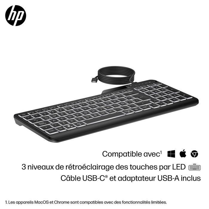 HP 400 Teclado con Cable Retroiluminado Blanco Cálido LED, Teclas Silenciosas, 12 Teclas Programables, Diseño Delgado 13