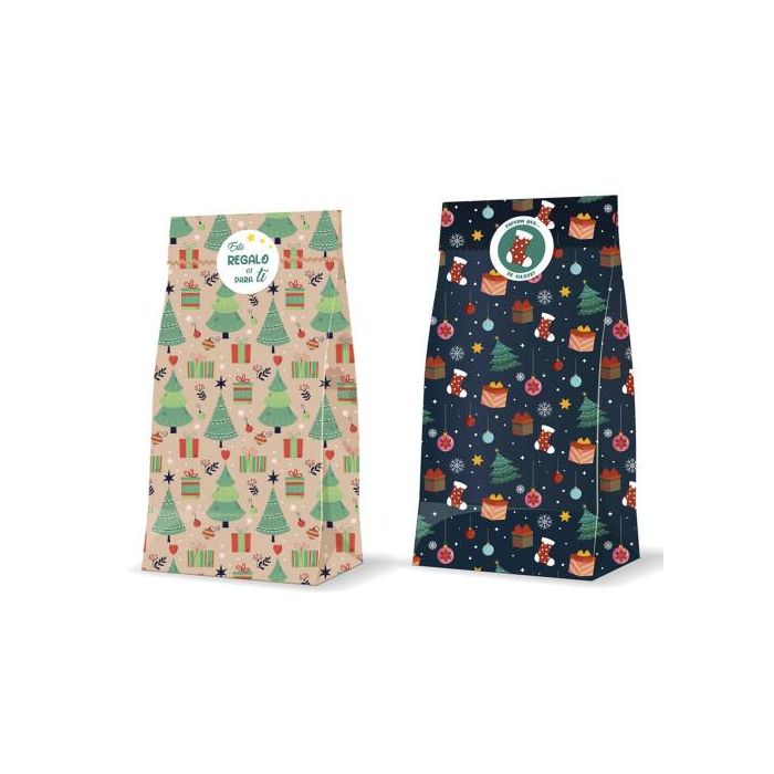 Bismark 332845 Sobre Regalo Navidad Pack 3 Unidades + Adhesivos Papel Kraft 20x42 cm