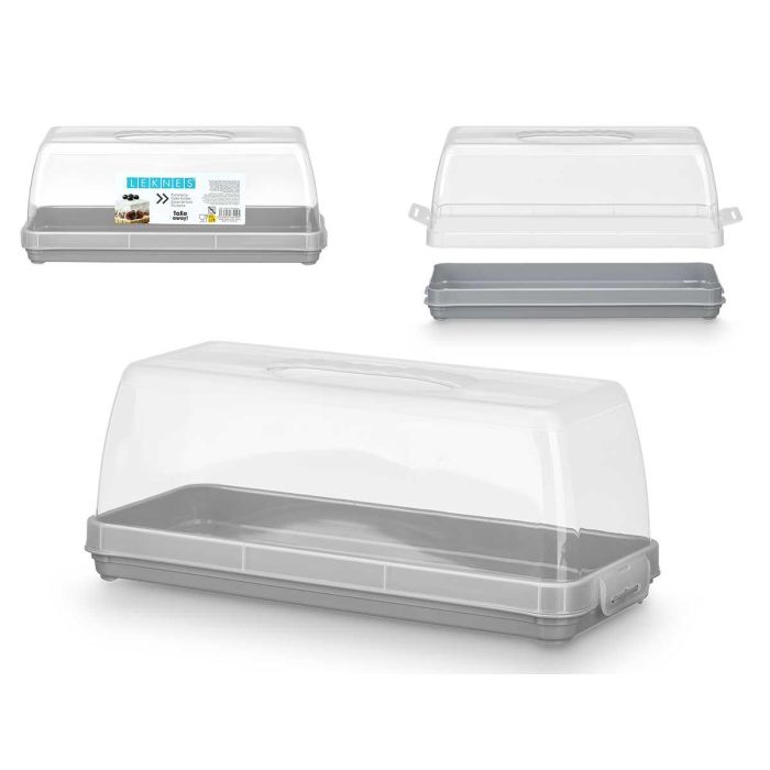 Leknes Portatarta Rectangular con Asa Gris, Plastico PP, 36x15x15 cm (12 Unidades) Leknes Portatarta Rectangular con Asa Gris, Plastico PP, 36x15x15 cm (12 Unidades)