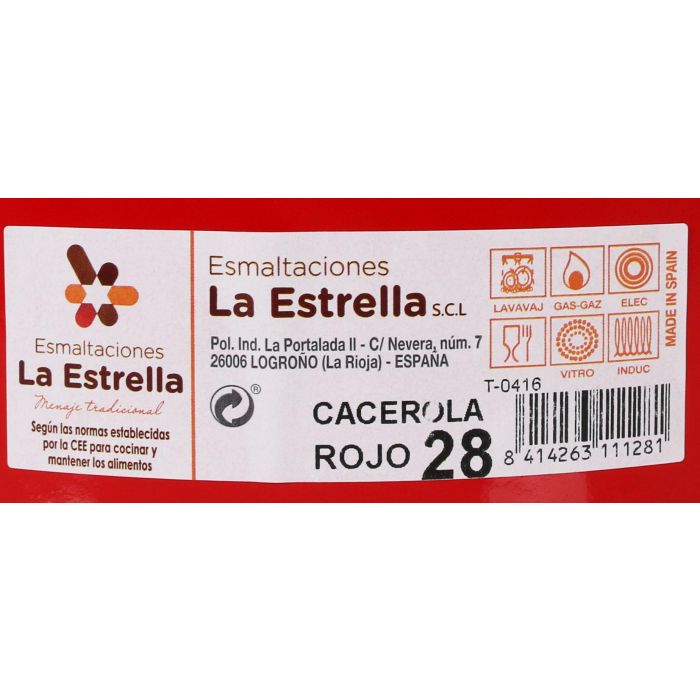 Cacerola Esmaltada con Tapa 28 cm Rojo - La Estrella (6 Unidades) 1 Cacerola Esmaltada con Tapa 28 cm Rojo - La Estrella (6 Unidades) 1