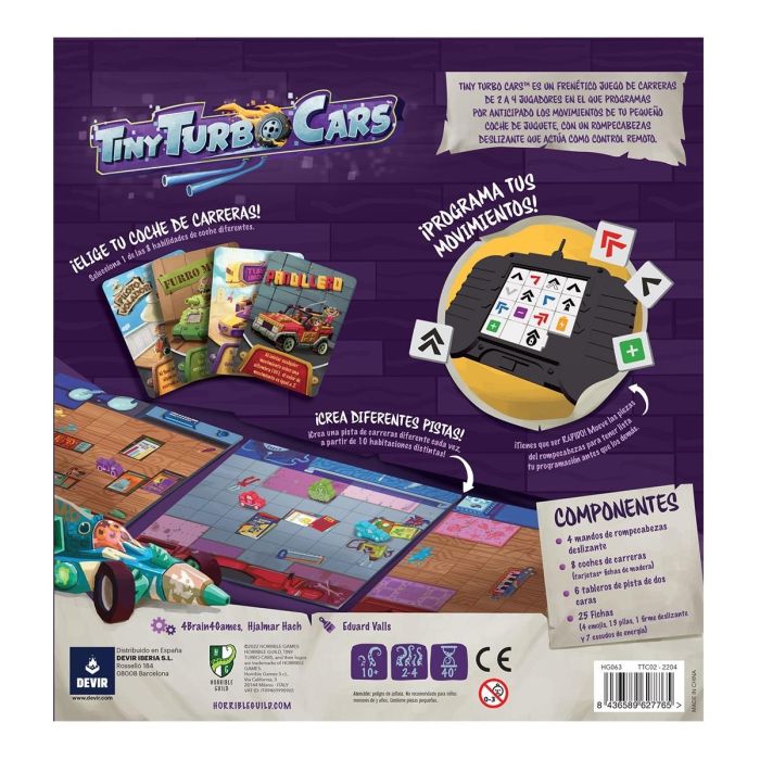 Devir Tiny Turbo Cars Juego de Mesa de Carreras y Estrategia para 2-4 Jugadores, 40 Minutos, 10+ Años, Castellano 1