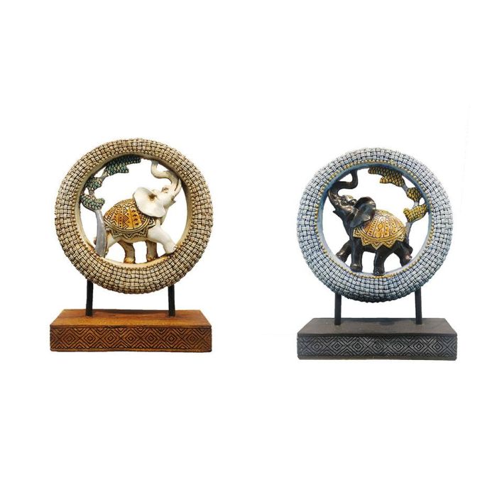 DKD Home Decor Figura Elefante Colonial Resina y Metal Beige Azul - 25.5 cm Alto, 19.5 cm Ancho, 6.3 cm Largo (2 Unidades)