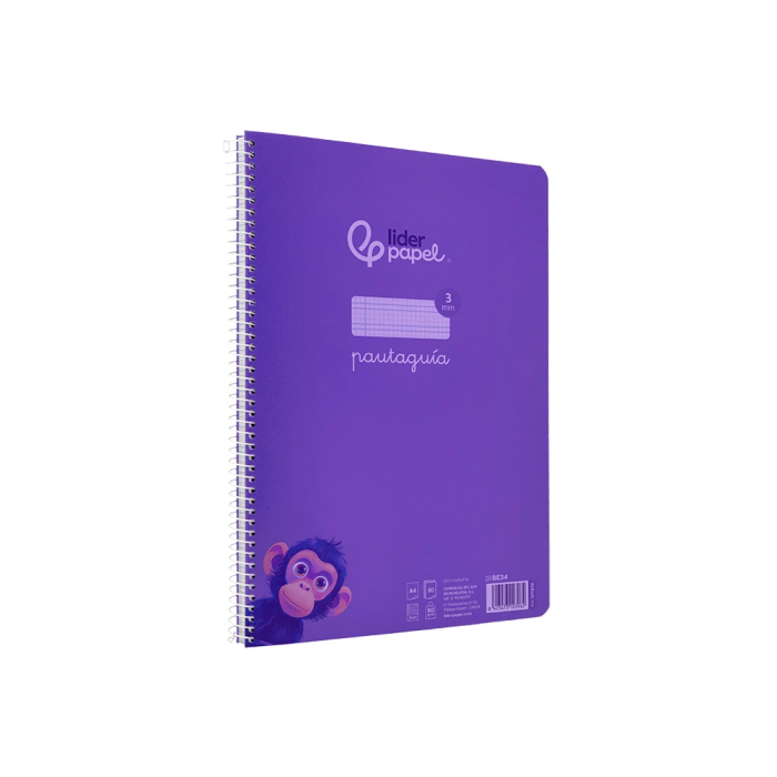Liderpapel Cuaderno Espiral A4 Pautaguía 80 Hojas 90gr Cuadro Pautado 3 mm con Margen Color Lila 4