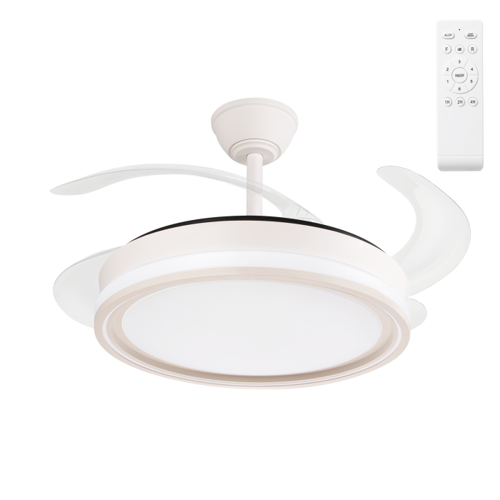 Ventilador de Techo LED 59W 5900LM CCT DC Ultra Silencioso con Aspas Desplegables y Mando a Distancia Función Verano-Invierno