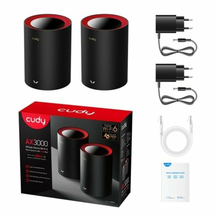 Amplificador Wifi Cudy M3000(2-PACK)-BLACK Rojo Negro/Rojo RJ45 Ethernet WAN Wi-Fi 1