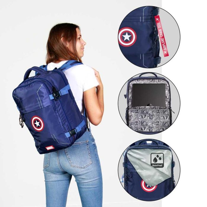 Mochila Mercury Viaje Cabina Avión 40x20x25cm Gears Marvel Capitán América Azul 3