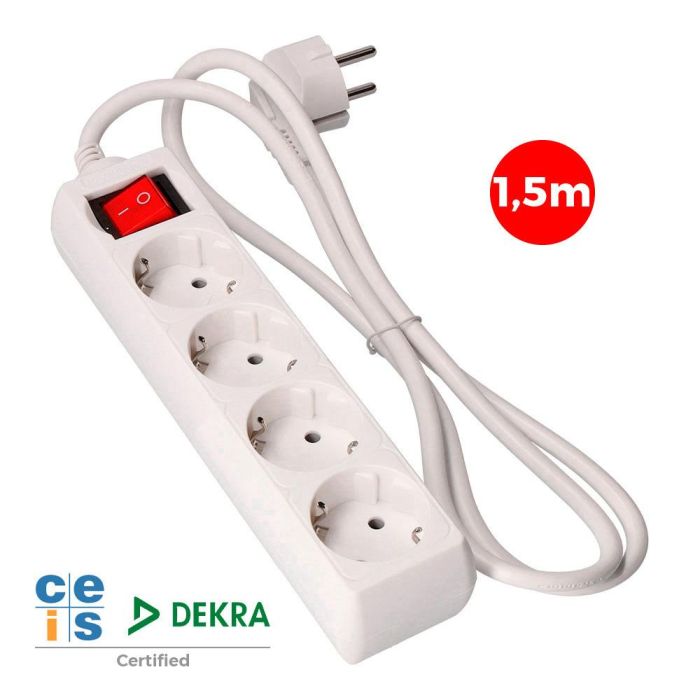Prolongador con 4 tomas 2p+t, 16 a 250 v de cable h05vv-f 3 g 1,5 m. Prolongador con 4 tomas 2p+t, 16 a 250 v de cable h05vv-f 3 g 1,5 m.