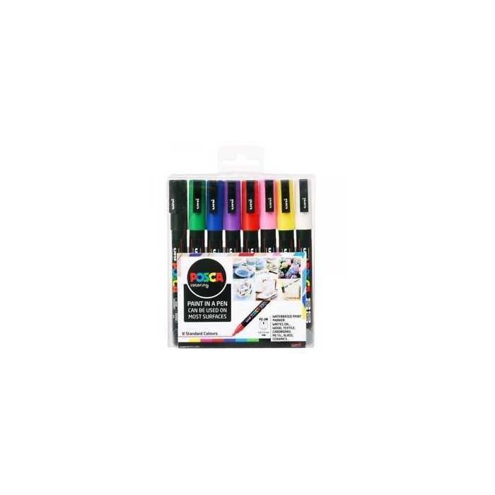 Posca PC-1MR Set 8 Marcadores UNI de Punta Extra Fina (0.7 mm) Colores Pastel Surtidos