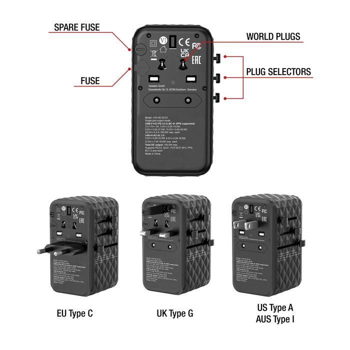 Verbatim Uta-06 Adaptador Universal De Viaje Con 2 Puerto Usb-C - 2 Puerto Usb-A 4 Verbatim Uta-06 Adaptador Universal De Viaje Con 2 Puerto Usb-C - 2 Puerto Usb-A 4