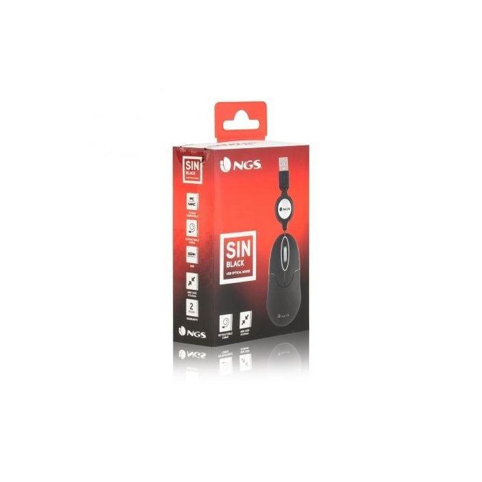 NGS SIN Ratón Óptico USB con Cable, 1000 DPI, 3 Botones, Retráctil, Negro 4 NGS SIN Ratón Óptico USB con Cable, 1000 DPI, 3 Botones, Retráctil, Negro 4