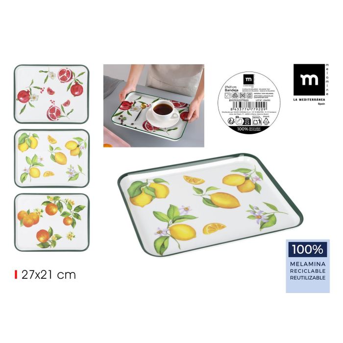 Bandeja de Melamina 27x21 cm 3 Frutas - La Mediterranea (18 Unidades) Bandeja de Melamina 27x21 cm 3 Frutas - La Mediterranea (18 Unidades)