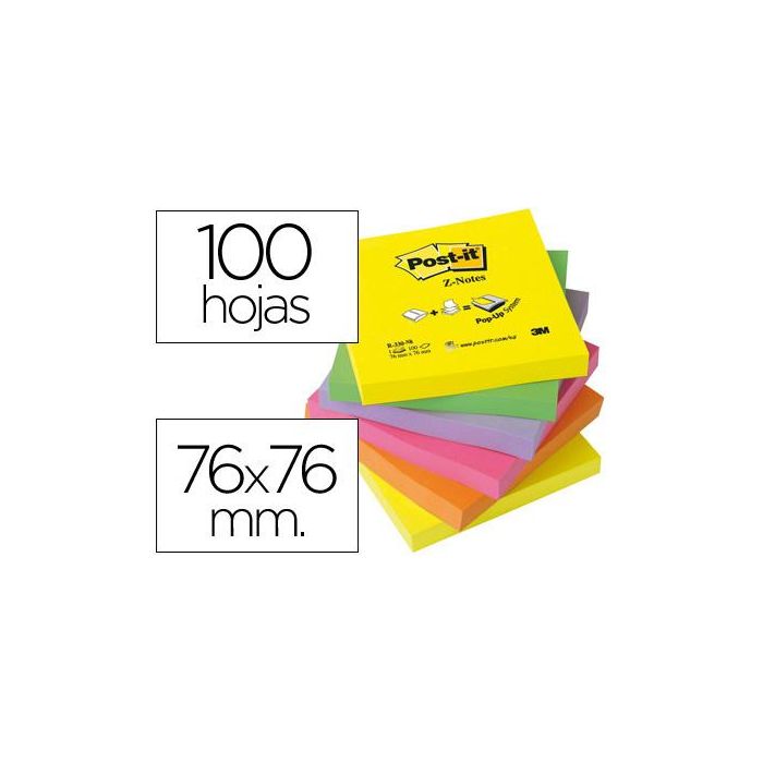 Bloc De Notas Adhesivas Quita Y Pon Post-It 76x76 mm Z-Notesultra Intenso Pack De 6 Blocs Surtido