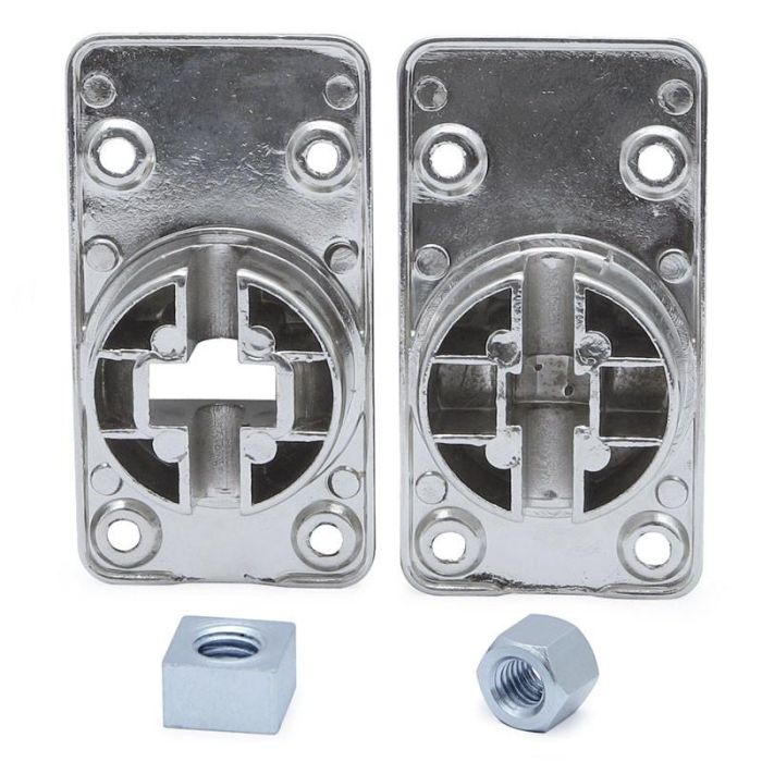 Herrajes Alk Juego Cazoletas Niquelado para Enderezador de Puerta (Placa Superior + Placa Inferior)