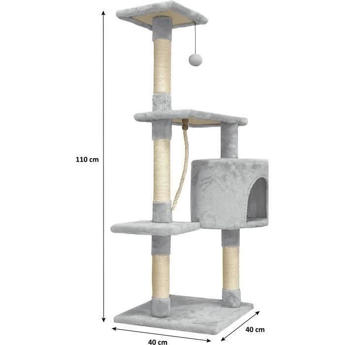 Paloma ALC10A Rascador para gatos gris, 40x40x114 cm, con 3 plataformas, 1 cuerda, 1 nicho y postes rascadores 5