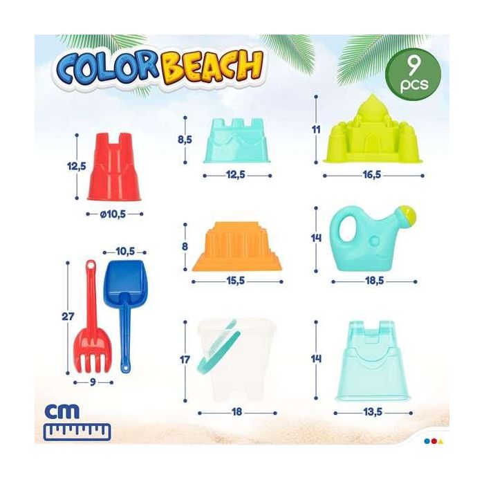 Cubo de playa castillo 18cm con palas 27cm, regadera y 5 moldes en bolsa 5 Cubo de playa castillo 18cm con palas 27cm, regadera y 5 moldes en bolsa 5