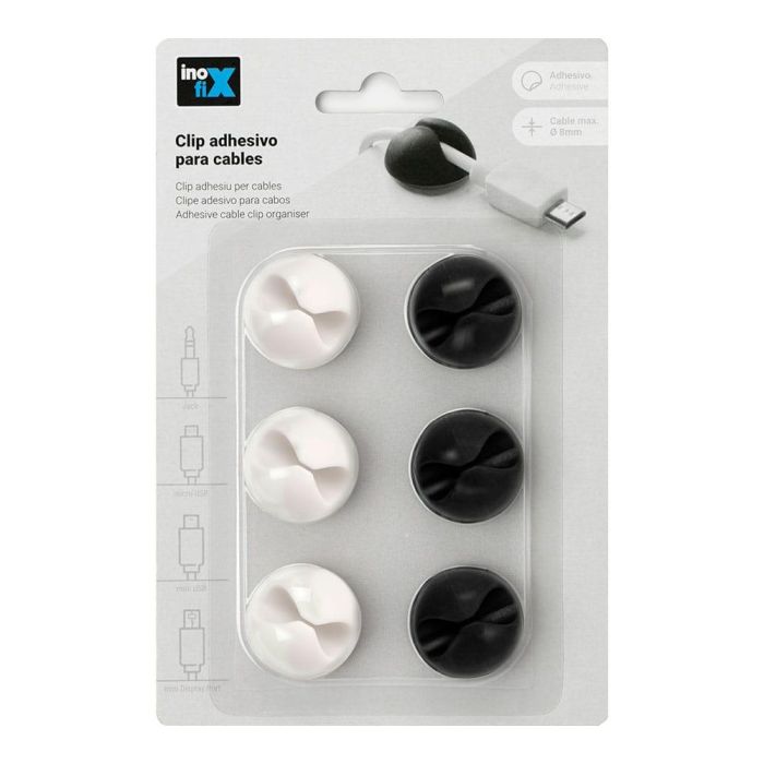 Clip adhesivo para cables blanco-negro inofix 1