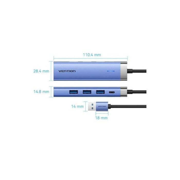 Hub USB 3.0 Vention TGFSB/ 3xUSB/ 1xRJ45/ 1xUSB Tipo-C PD 3